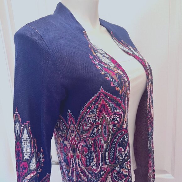 Ruby Rd. Open Front Long Sleeve Cardigan-Blue/Pink Mix-Size Medium-Casual-Long - Picture 6 of 16